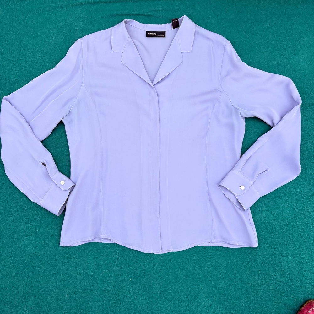 Valerie Lavender Silk-Blend Button-Front Collared Blouse